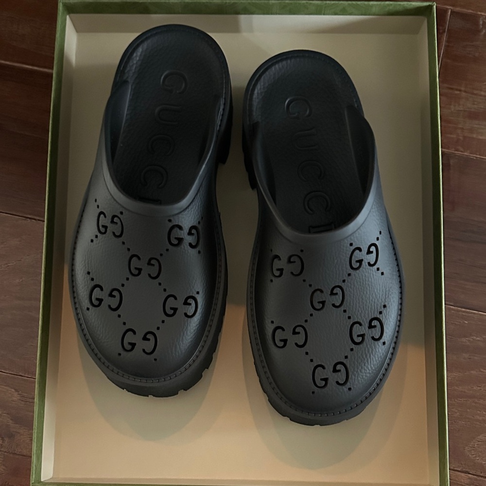 Gucci Rubber Black Embossed GG Clogs